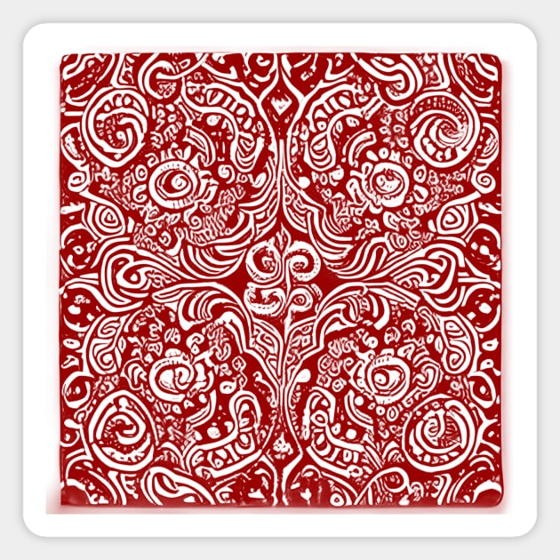 Paisley Print - Crimson Aesthetic Magnet by BubbleMench